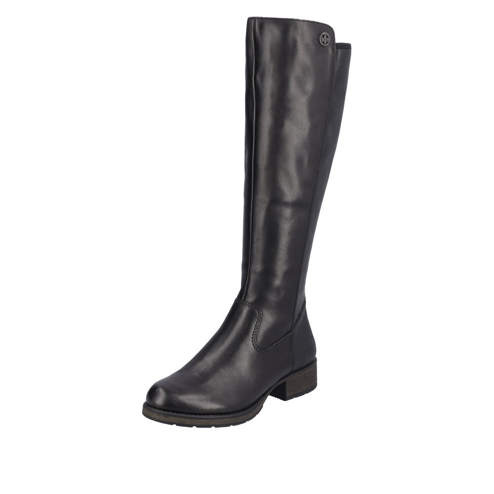 Rieker Z9591-01 Ladies Black Leather Side Zip Knee High Boots-elevate your sole