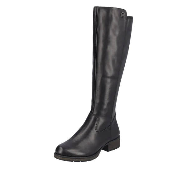 Rieker Z9591-01 Ladies Black Leather Side Zip Knee High Boots-elevate your sole