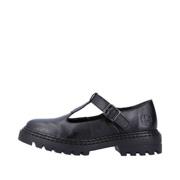 Rieker Z9664-00 Ladies Black Leather Buckle Shoes-elevate your sole