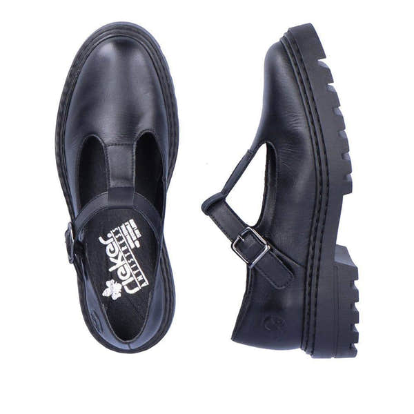 Rieker Z9664-00 Ladies Black Leather Buckle Shoes-elevate your sole