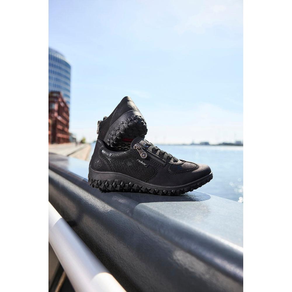Rieker 59501-00 Ladies Black Zip & Lace Trainers