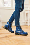 Rieker 72010-15 Ladies Blue Zip & Lace Ankle Boots
