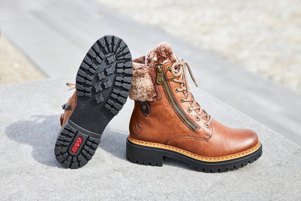 Rieker 72608-24 Ladies Brown Side Zip Ankle Boots