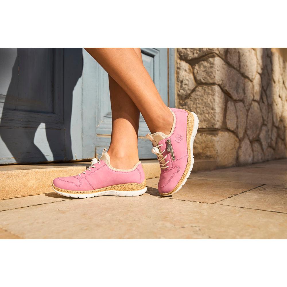 Rieker N42G0-31 Ladies Pink Lace Up Shoes