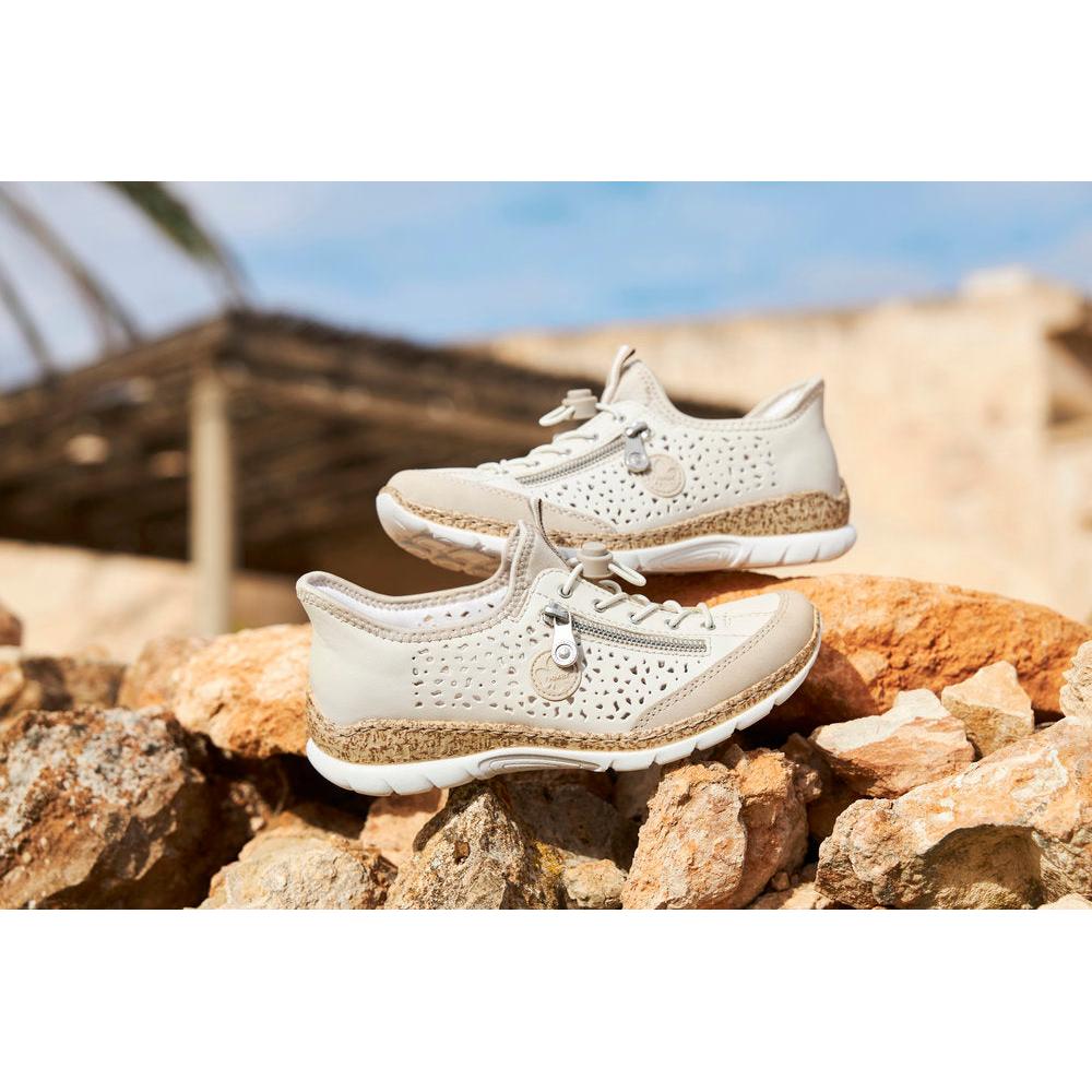 Rieker N42V3-60 Ladies Beige Elasticated Shoes
