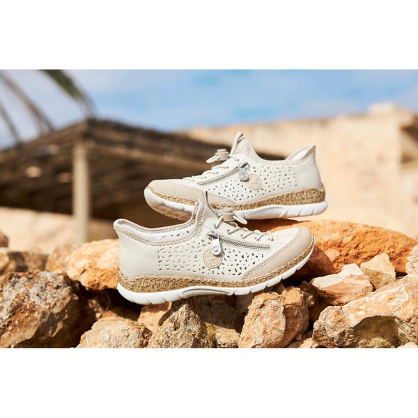 Rieker N42V3-60 Ladies Beige Elasticated Shoes