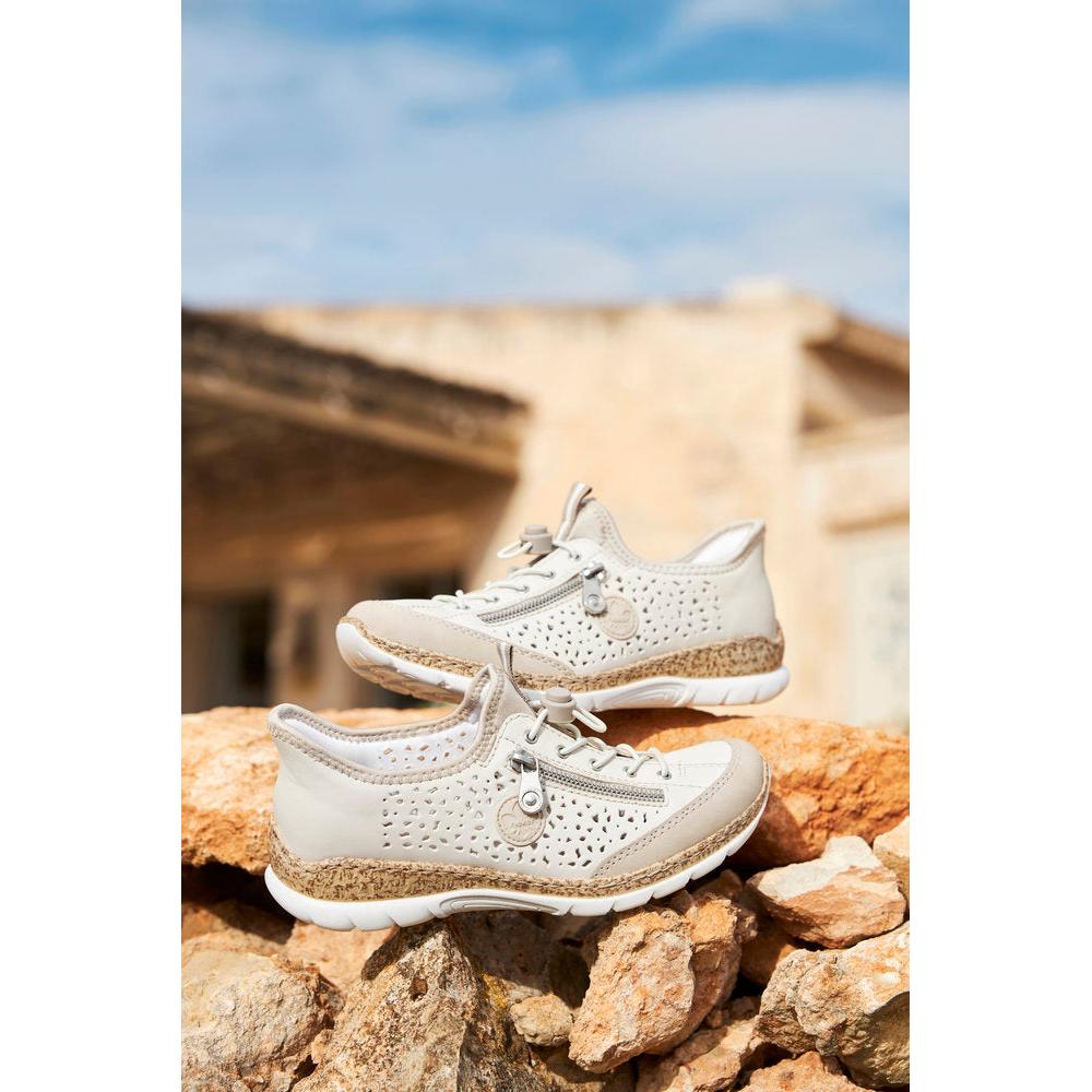 Rieker N42V3-60 Ladies Beige Elasticated Shoes