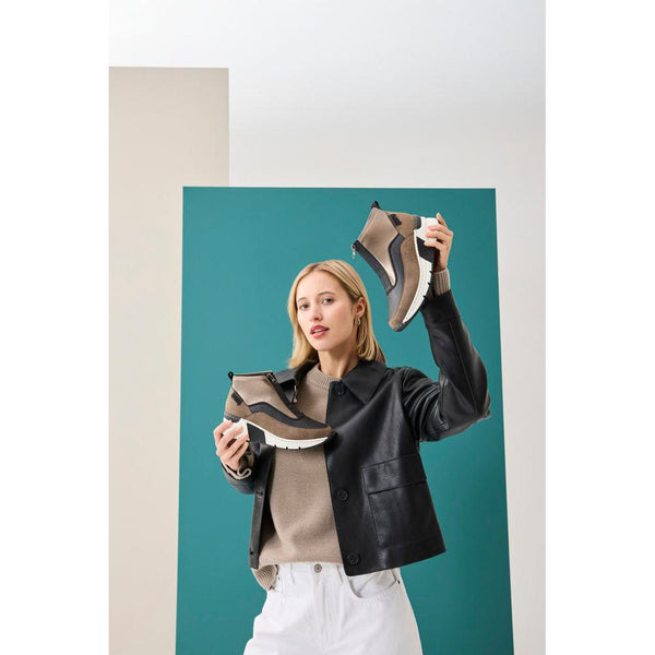 Rieker N6352-25 Ladies Brown Textile Front Zip Ankle Boots