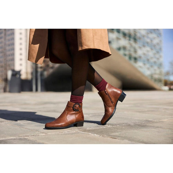 Rieker Y0797-24 Ladies Brown Leather Side Zip Ankle Boots