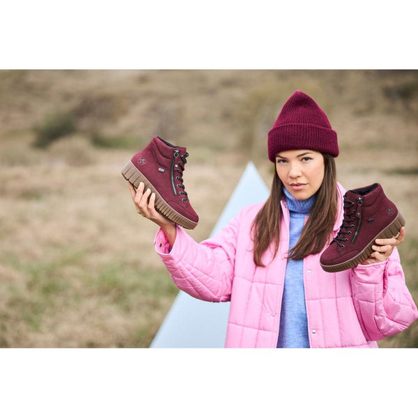 Rieker Y6104-35 Ladies Red Water Resistant Zip & Lace Ankle Boots