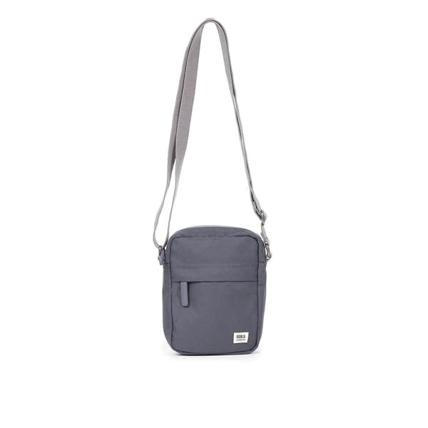 Roka Bond Faded Black recycled canvas crossbody bag, one size, with adjustable strap and front zip pocket.