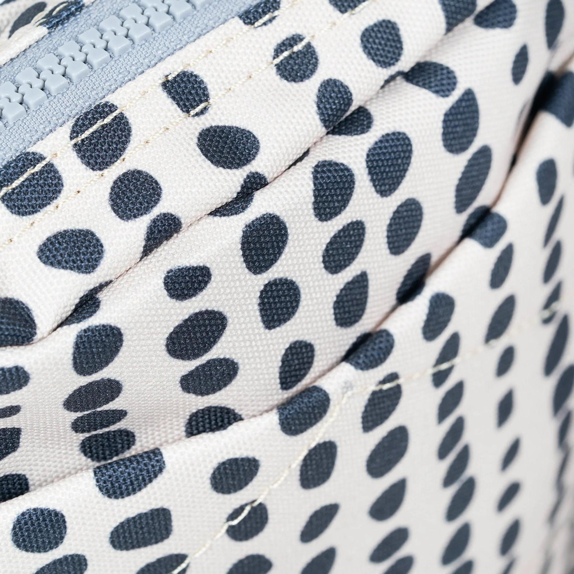Roka Bond linear dot recycled canvas, white with navy blue dots, one size, stylish and eco-friendly fabric detail.