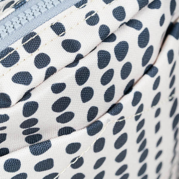 Roka Bond linear dot recycled canvas, white with navy blue dots, one size, stylish and eco-friendly fabric detail.