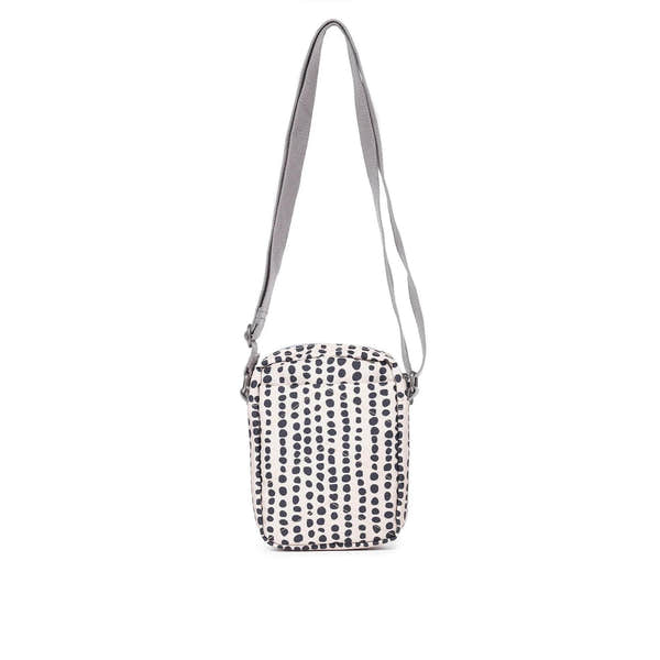 Roka Bond Linear Dot Recycled Canvas Crossbody Bag, one size, with gray adjustable strap and black dotted pattern.