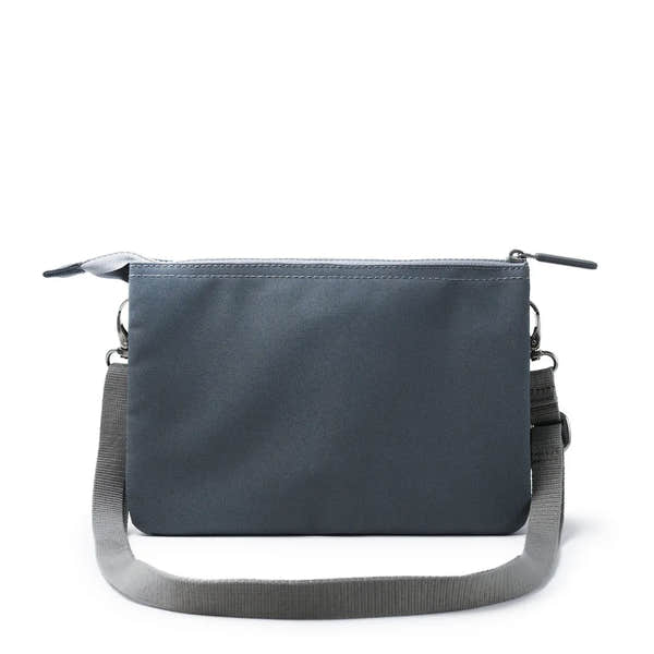 Roka Carnaby Crossbody Bag in Smoke XL recycled canvas with adjustable strap and zipper closure.