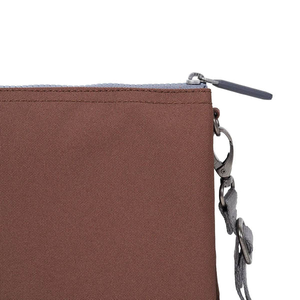 Roka Carnaby Crossbody XL bag in Coco recycled canvas, extra-large size, with zip closure and silver hardware.
