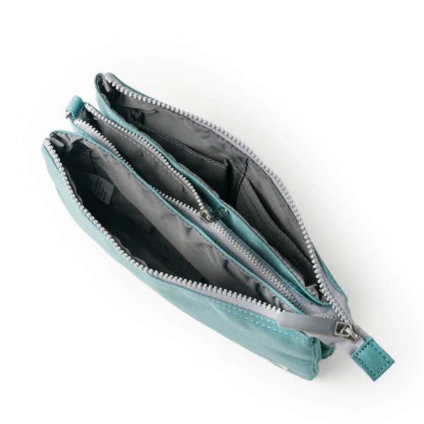 Roka Carnaby Crossbody XL Sage Recycled Canvas, top view.