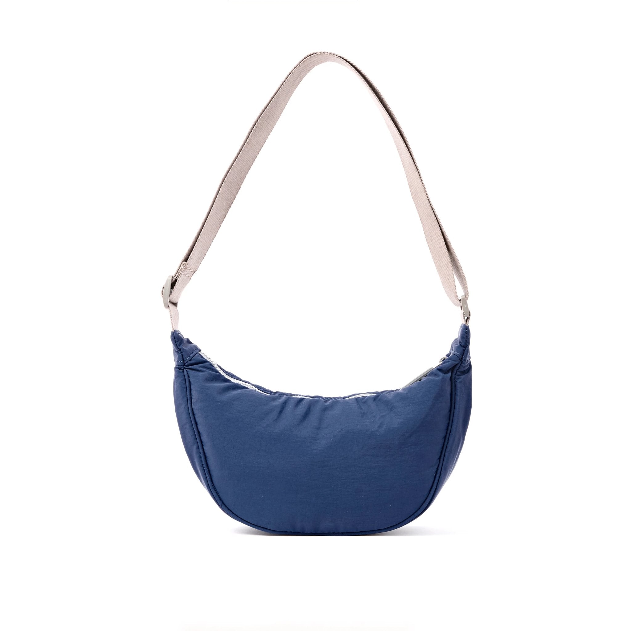 Roka Farringdon Deep Cobalt Recycled Taslon Half Moon Bag, back view.