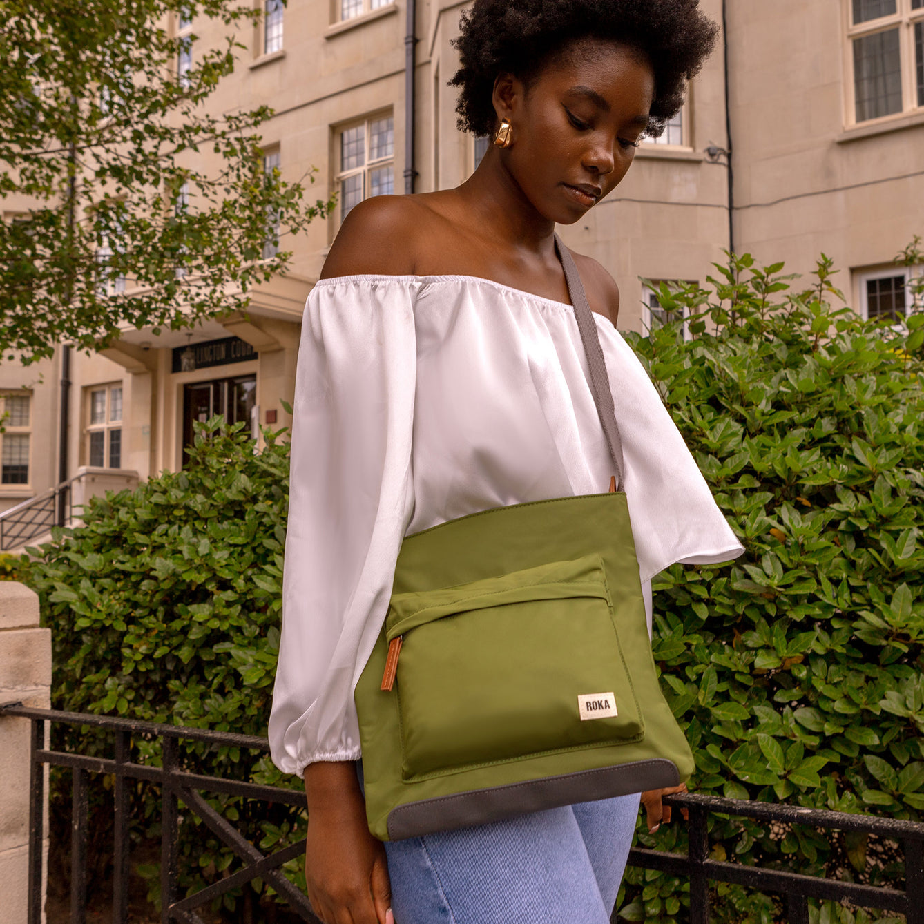 Roka Kennington B Crossbody Recycled Nylon Avocado-elevate your sole