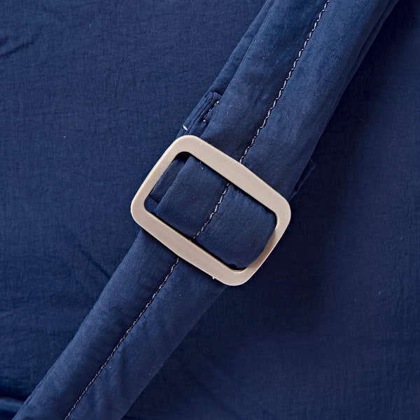 Roka Oxford Deep Cobalt Recycled Taslon Shoulder Bag, hardware detail.