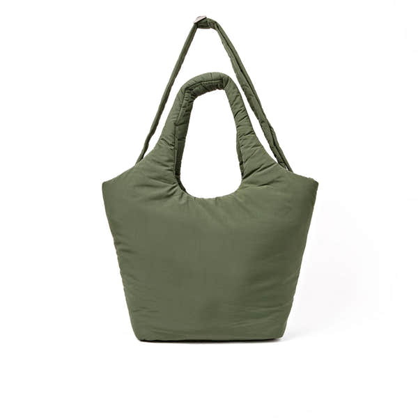 Roka Oxford Olive Recycled Taslon Shoulder Bag, back view.