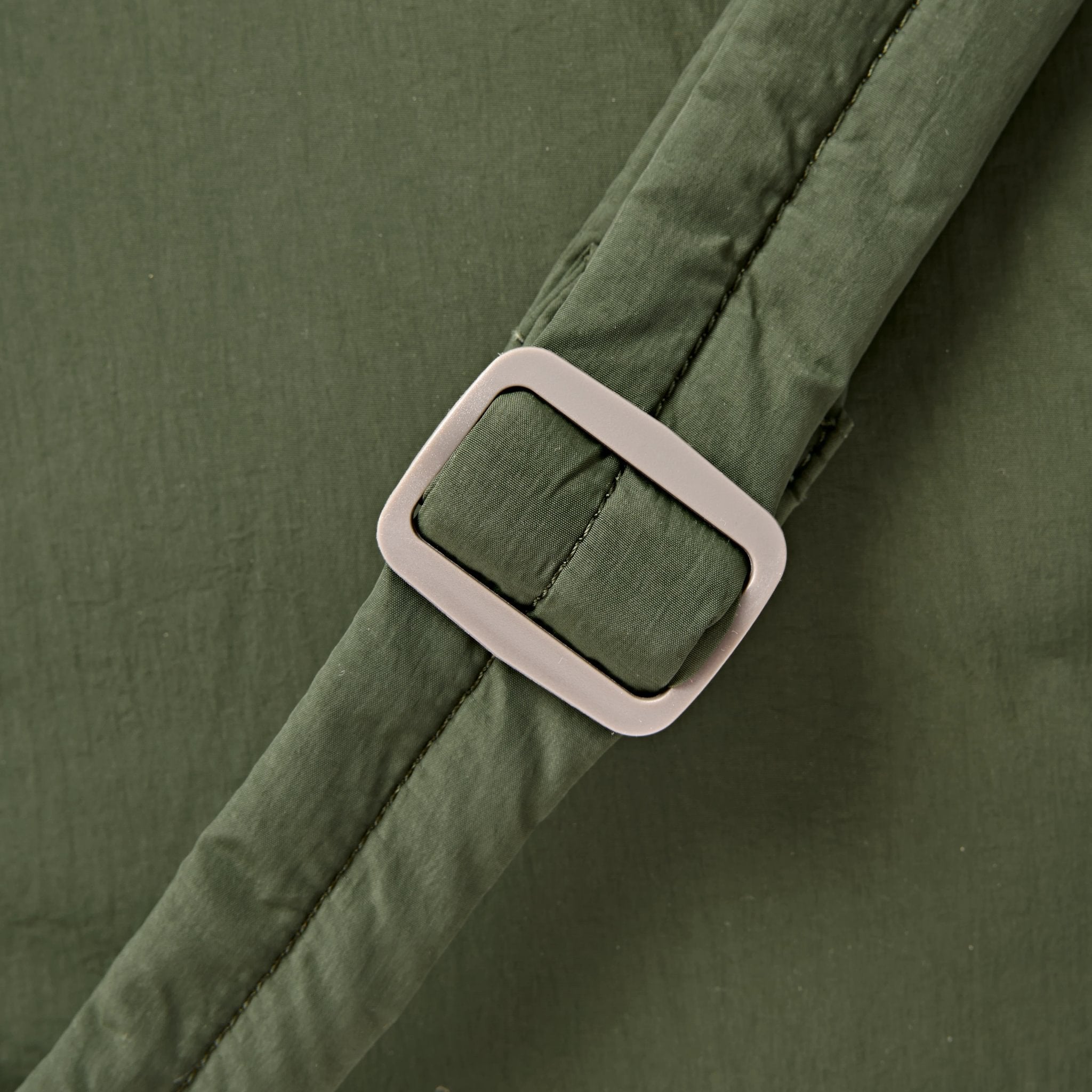 Roka Oxford Olive Recycled Taslon Shoulder Bag, hardware detail.