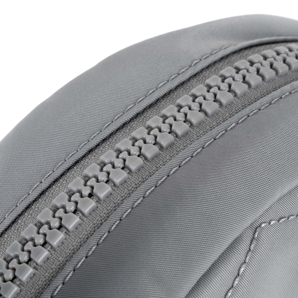 Roka Paddington B Stormy small recycled nylon backpack with durable zipper and stitched design, suitable for everyday use.