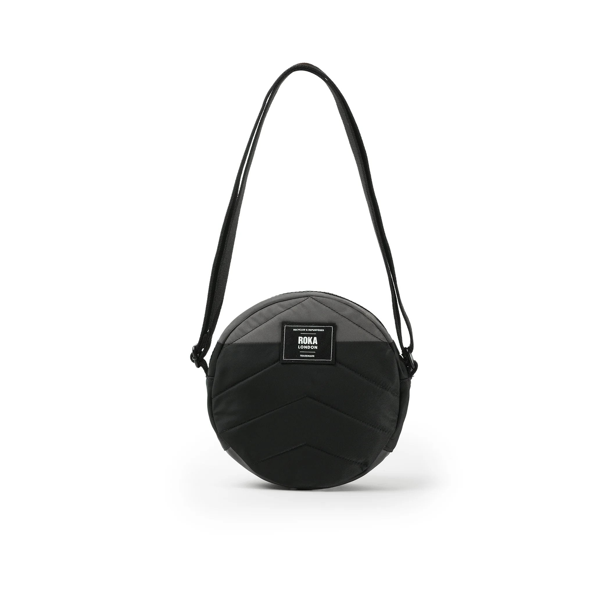 Roka Paddington Graphite Recycled Nylon Crossbody Bag, back view.