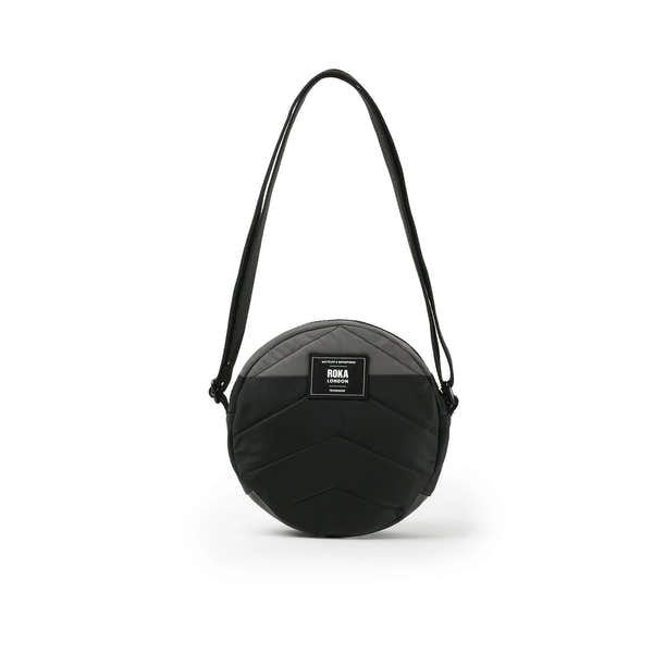 Roka Paddington Graphite Recycled Nylon Crossbody Bag, back view.