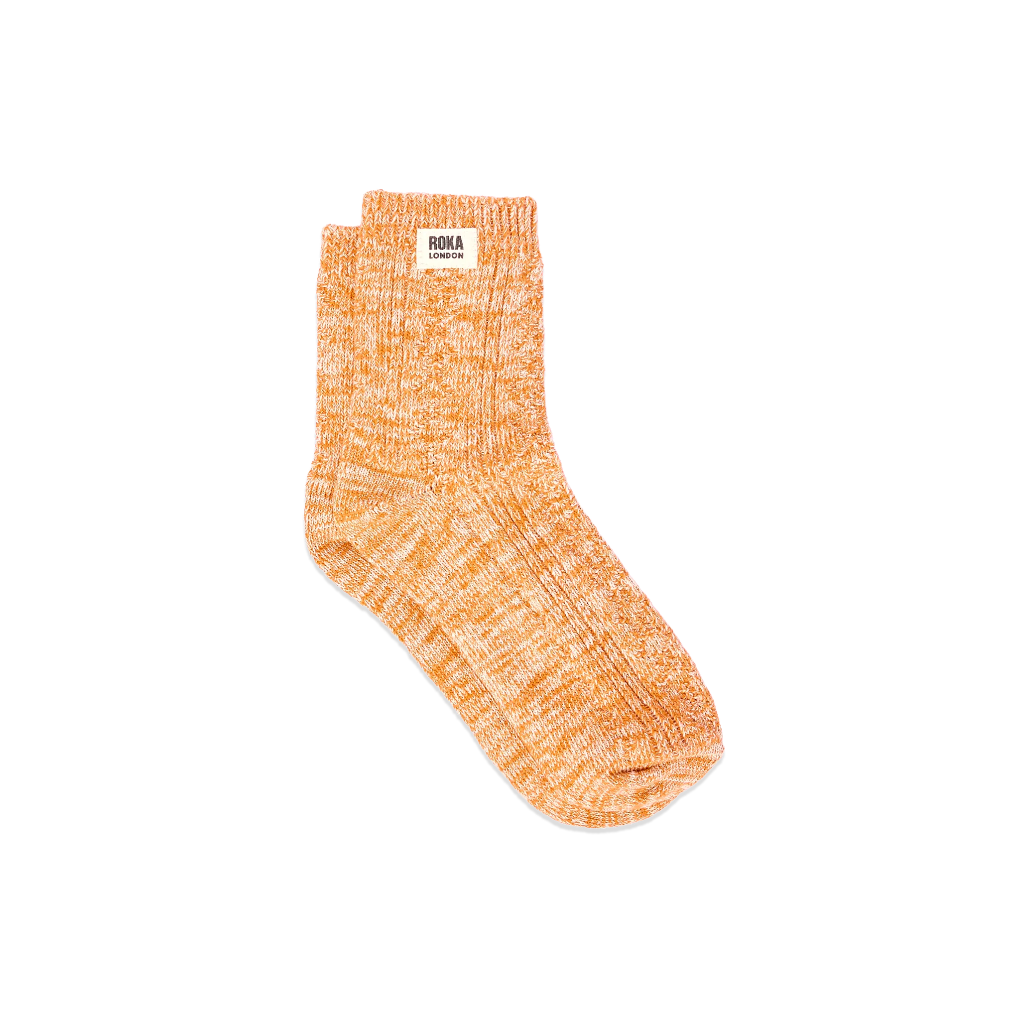 Roka Wallace Crew Socks for Women in Burnt Orange — full sock view.