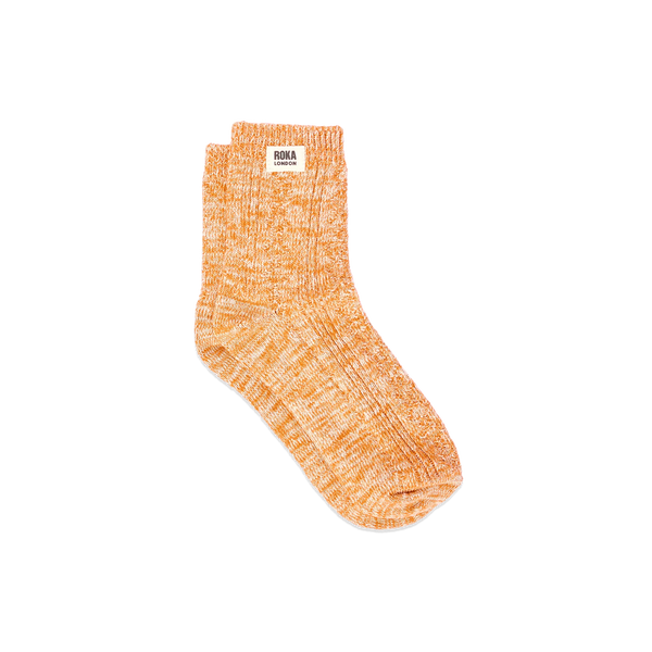 Roka Wallace Crew Socks for Women in Burnt Orange — full sock view.