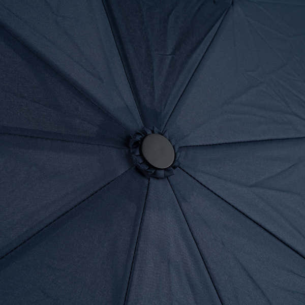 Roka Waterloo Midnight Recycled Nylon umbrella canopy, dark navy color, close-up top view with snap button center.