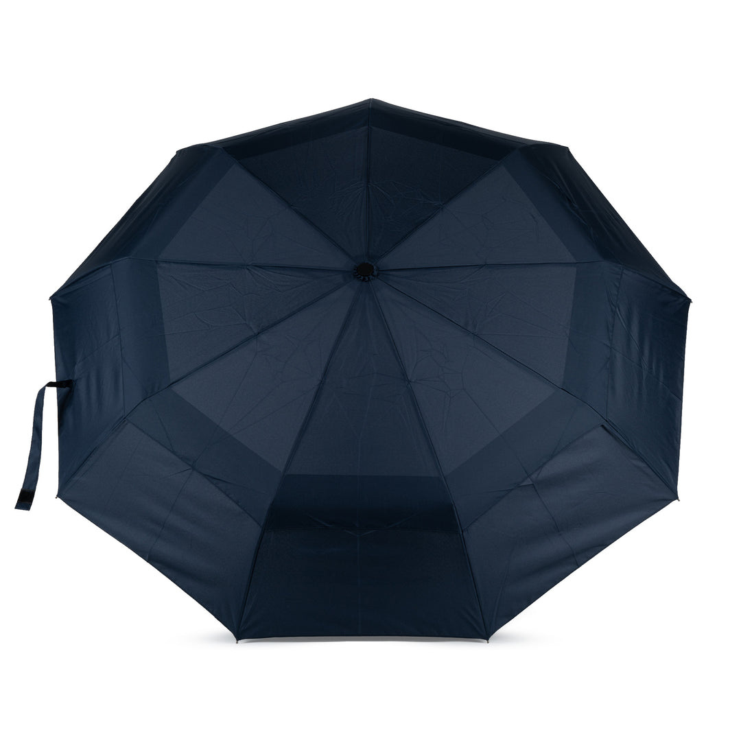 Roka Waterloo Midnight Recycled Nylon Umbrella, compact navy blue rain shelter with eco-friendly recycled nylon fabric.