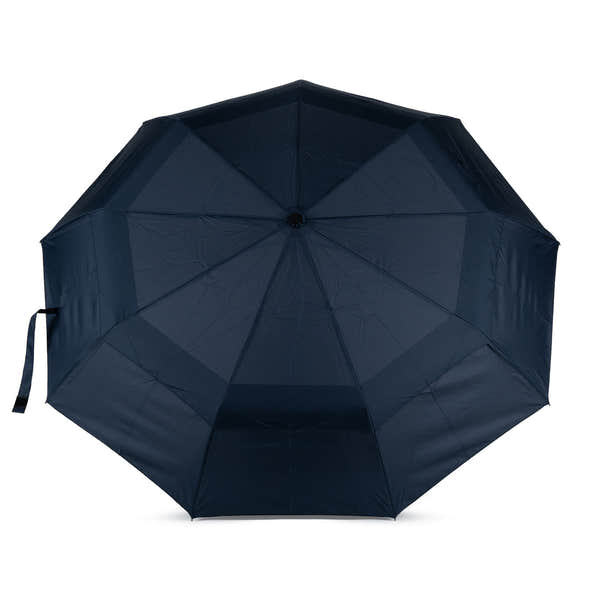 Roka Waterloo Midnight Recycled Nylon Umbrella, compact navy blue rain shelter with eco-friendly recycled nylon fabric.