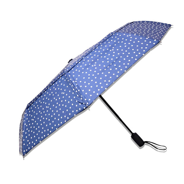 Roka Waterloo Navy Polka Dot Pongee Umbrella, side view.