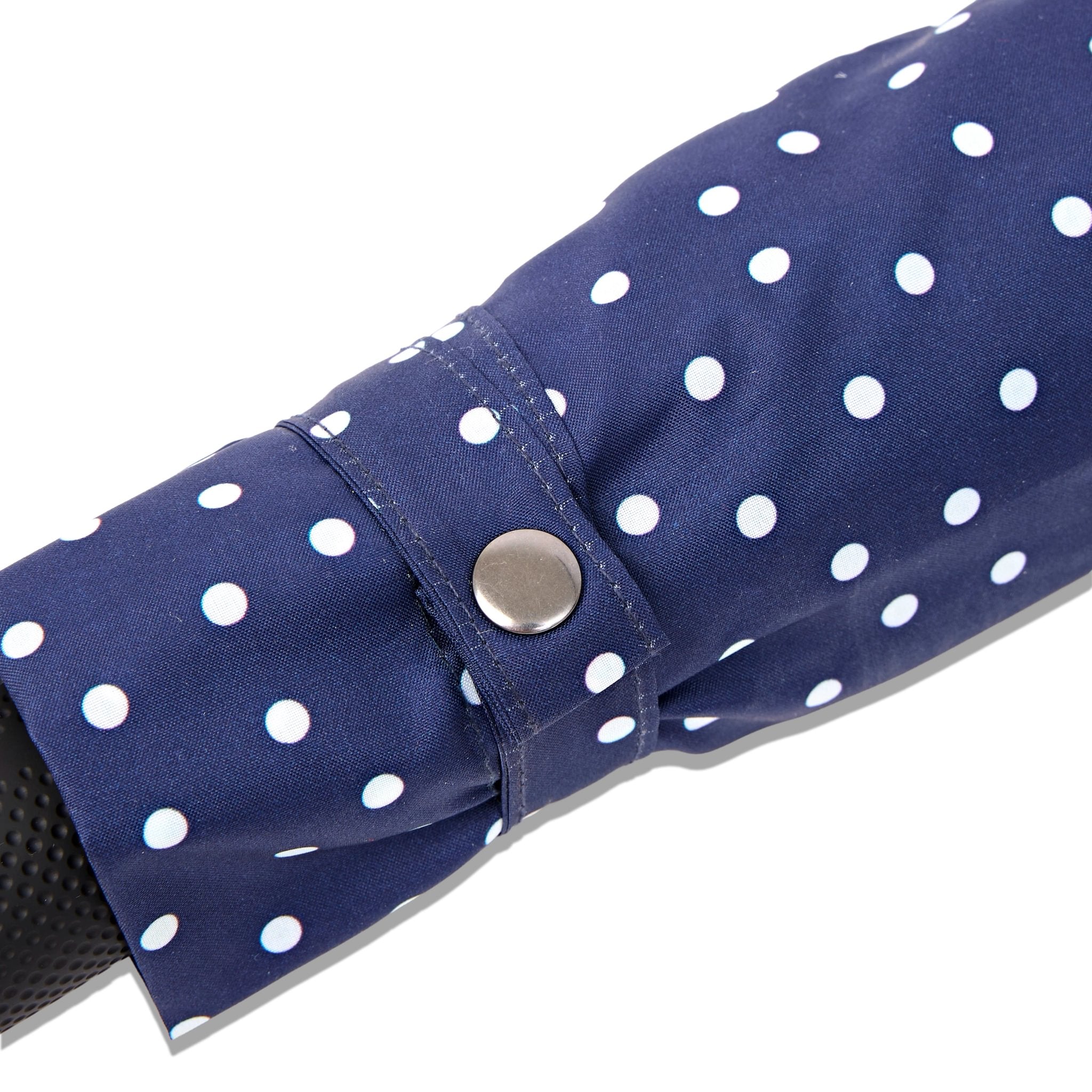 Roka Waterloo Navy Polka Dot Pongee Umbrella, hardware detail.