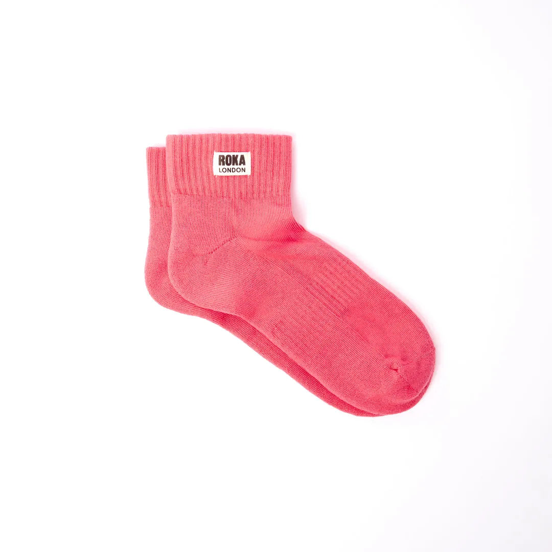 Roka Wembley Cotton Socks in Sugar Coral, ankle-length, soft fabric, stylish design, comfortable fit, London-based brand.