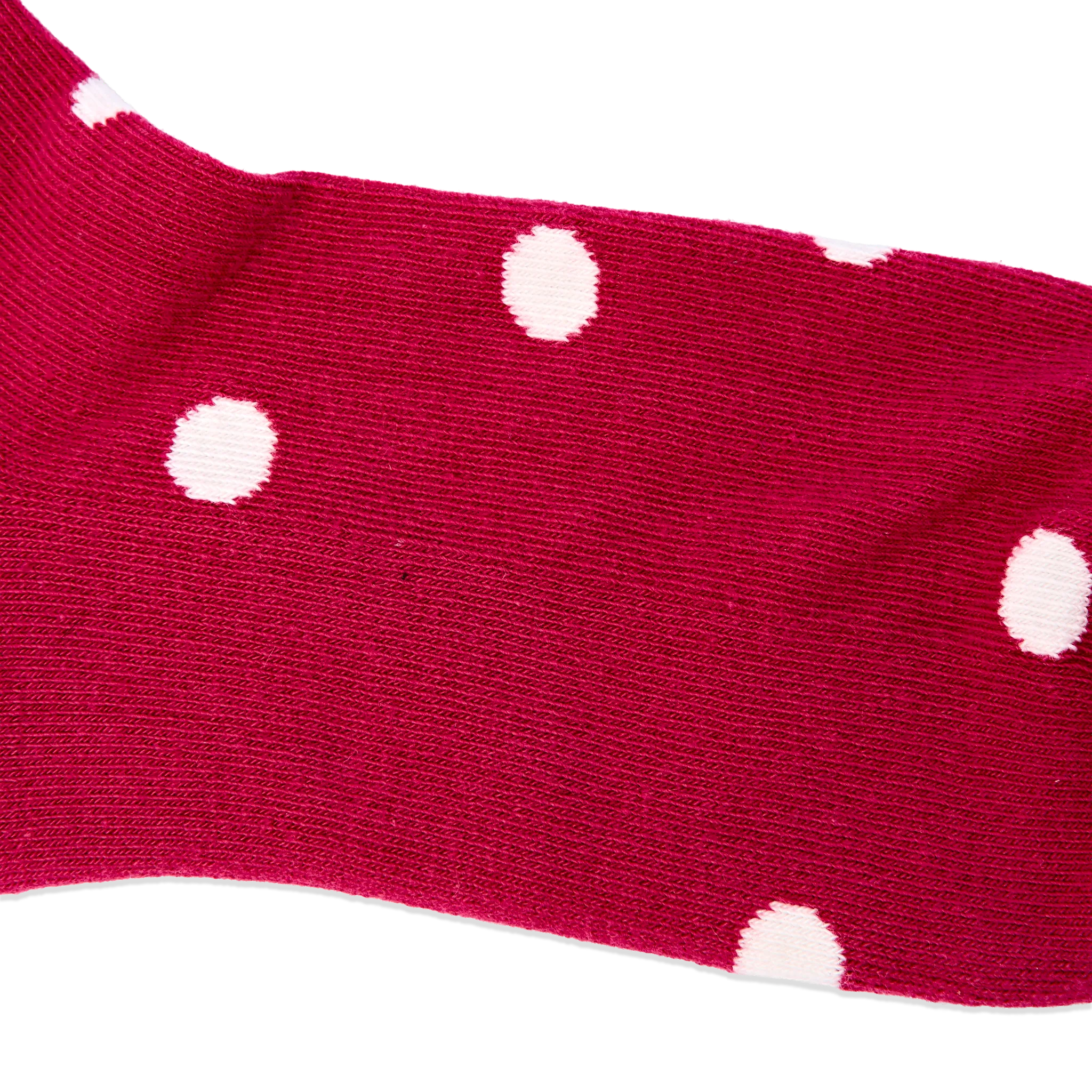 Roka Wembley Ankle Socks for Women in Granita Red Dot — dot pattern close-up.
