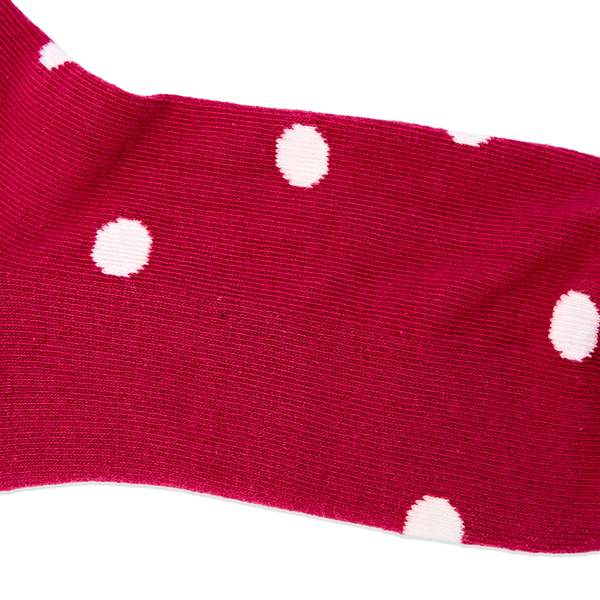 Roka Wembley Ankle Socks for Women in Granita Red Dot — dot pattern close-up.
