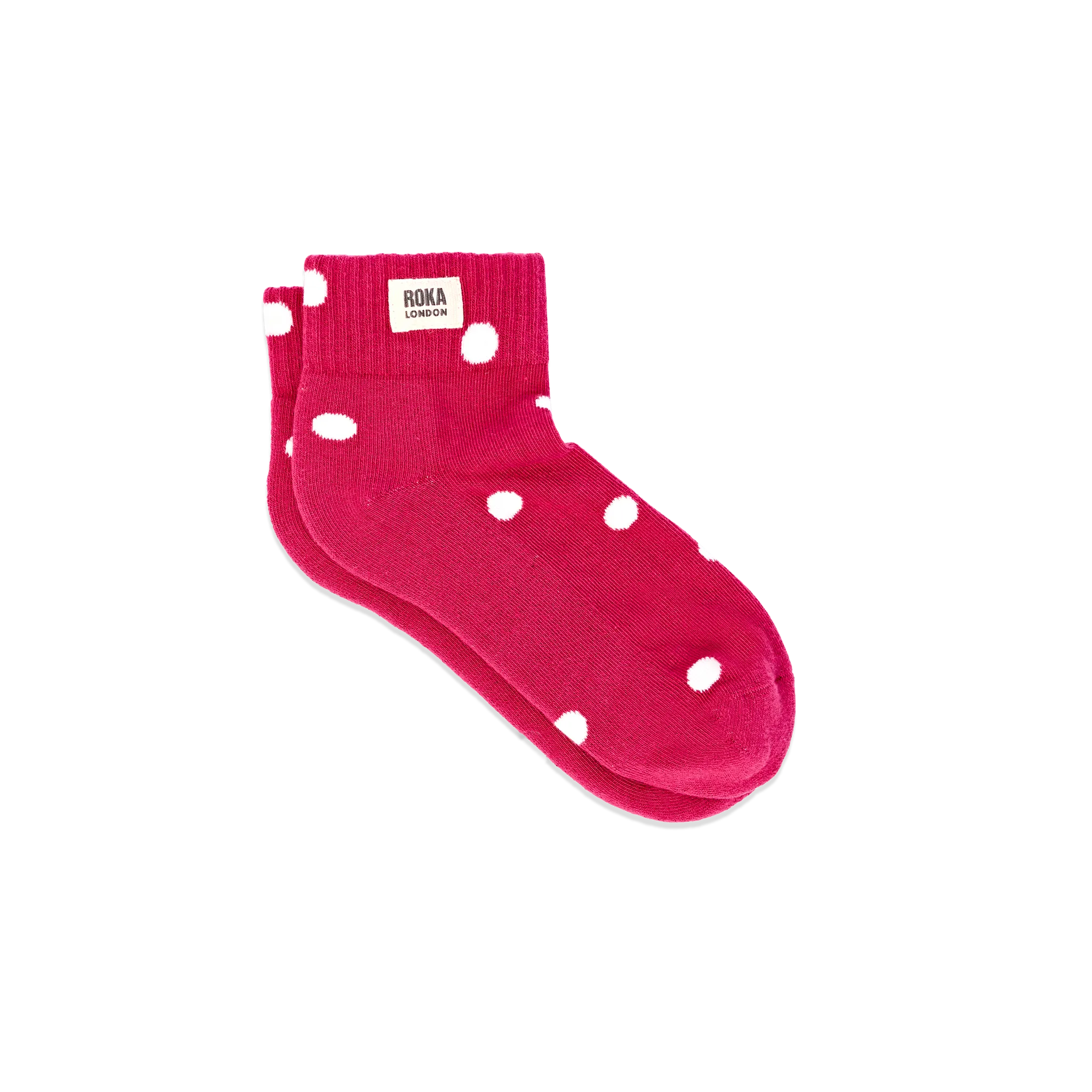 Roka Wembley Ankle Socks for Women in Granita Red Dot — full sock view with dot pattern.