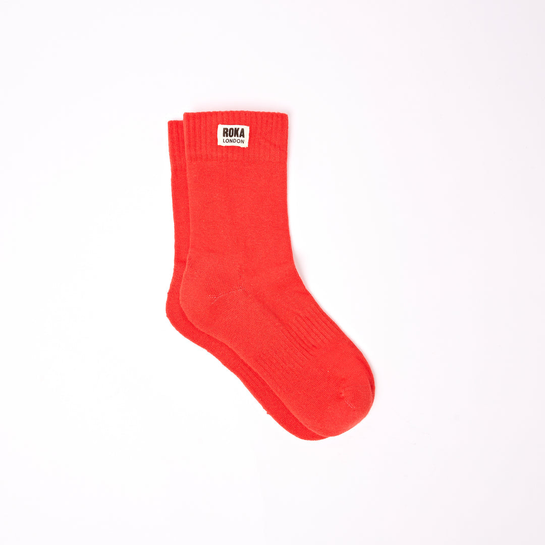 Roka Wimbledon Women's Cotton Crew Sock in cranberry color, one size, casual athletic style.