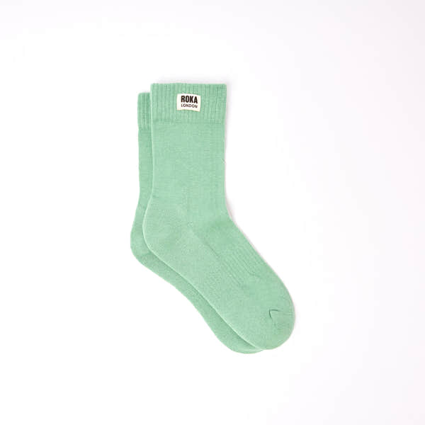 Roka Wimbledon women's cotton crew sock in Matcha green, one size, lightweight, comfortable athletic sock.