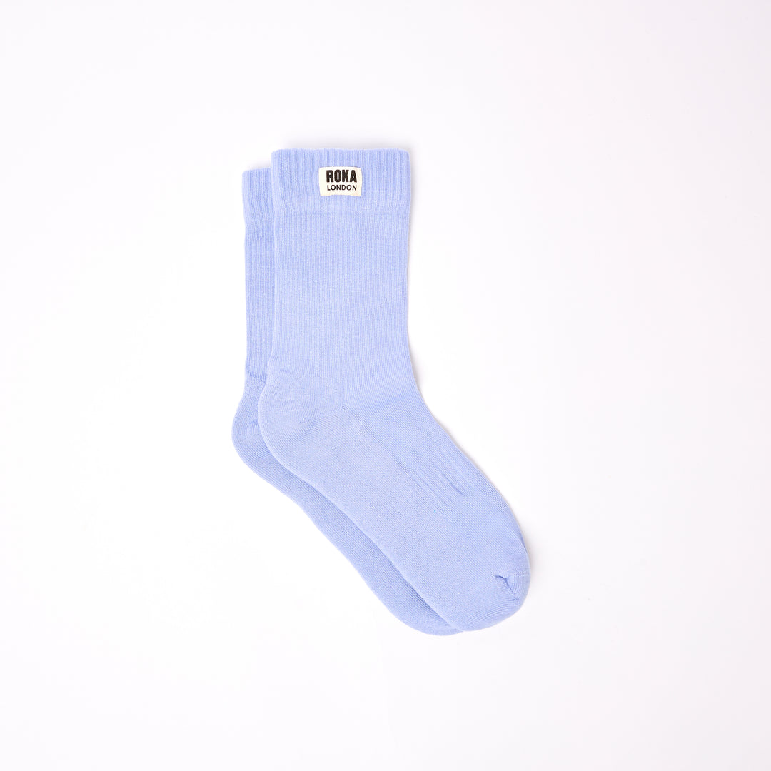 Roka Wimbledon Ladies Cotton Crew Sock in Thistle color, one size, comfortable knee-high design with Roka logo.