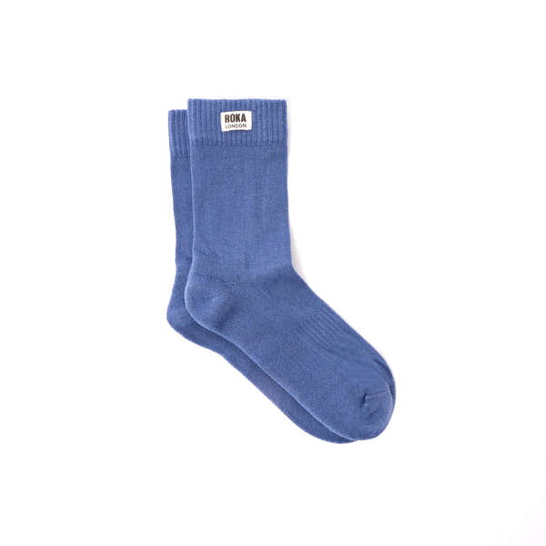 Roka Wimbledon men's cotton crew sock in coastal blue, one size, casual athletic style.