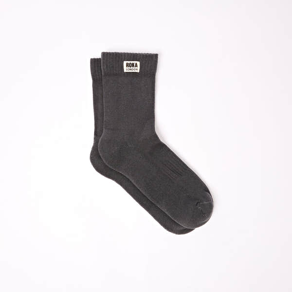 Roka Wimbledon men's cotton crew sock in faded black, one size, casual athletic style, with logo detail on the cuff.