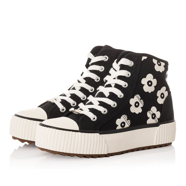Ruby Shoo Cassie Ladies Black Dasiy Textile Vegan Lace Up Ankle Boots-elevate your sole