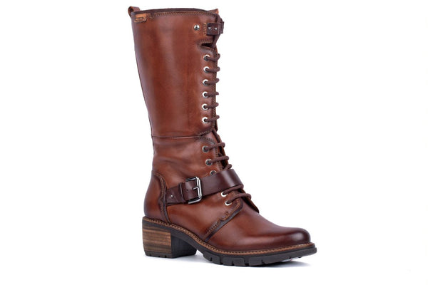 Pikolinos San Sebastia W1T-9624 Ladies Brown Leather Zip & Lace Mid-Calf Boots