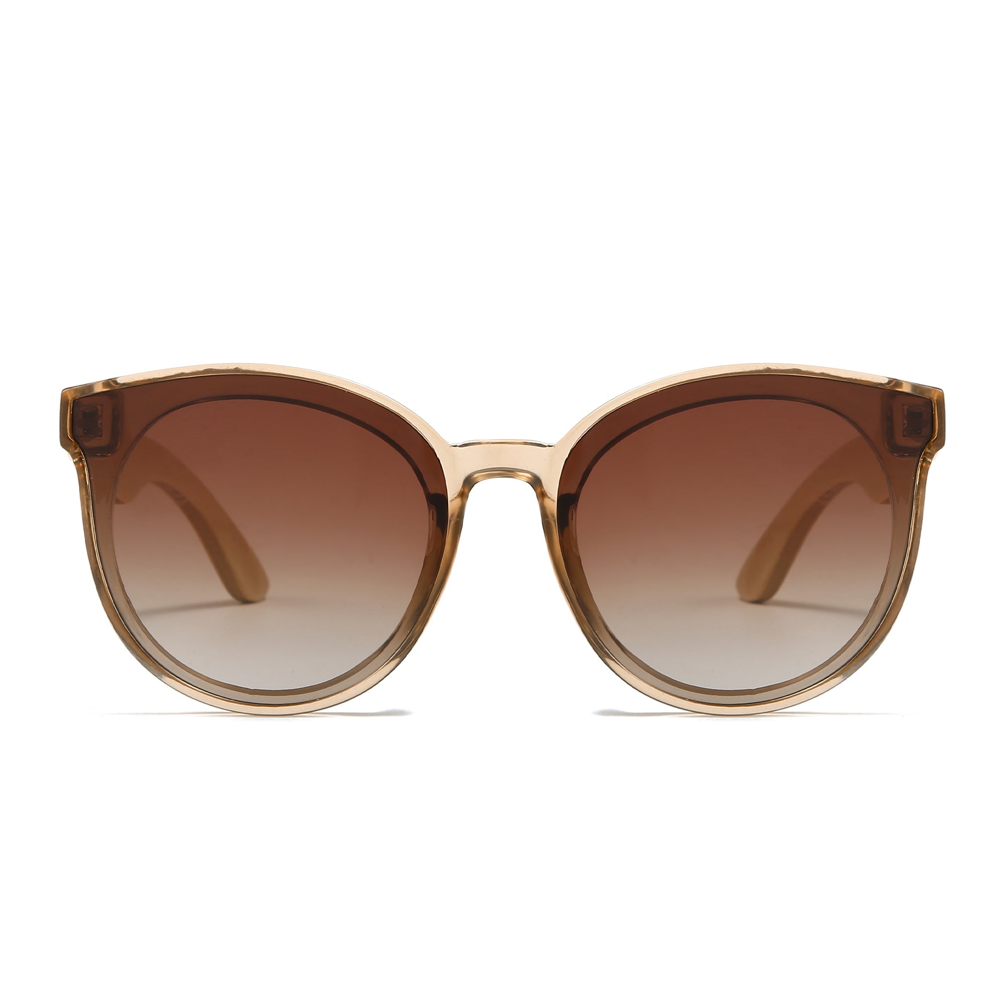 SOEK Bella Champagne Brown Gradient Lens sunglasses with Maple arms, stylish oversized round frame, and gradient brown lenses.
