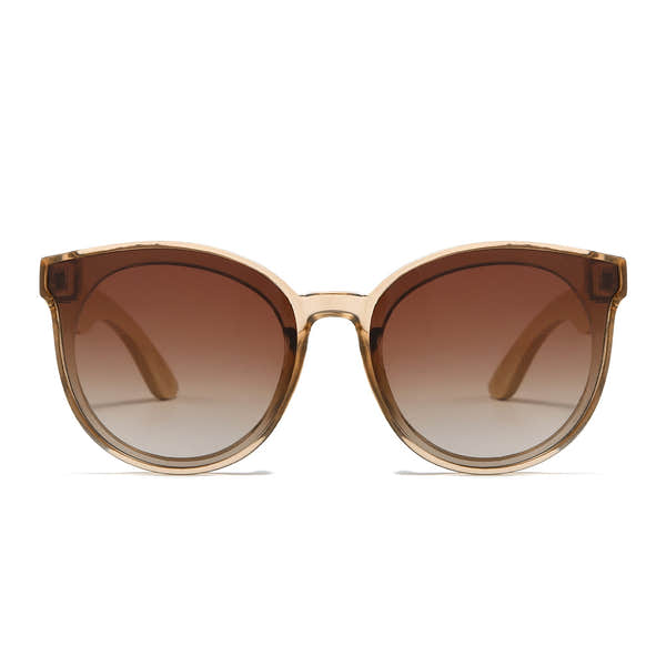 SOEK Bella Champagne Brown Gradient Lens sunglasses with Maple arms, stylish oversized round frame, and gradient brown lenses.