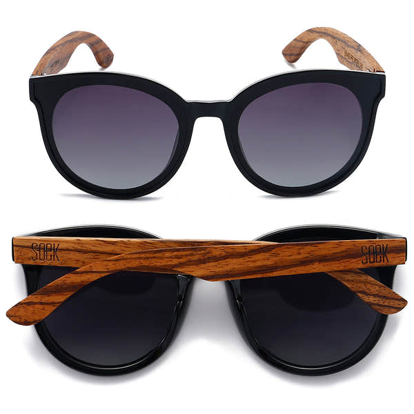 SOEK Bella Midnight Black Wood Black Polarised Lens Walnut Arms-elevate your sole